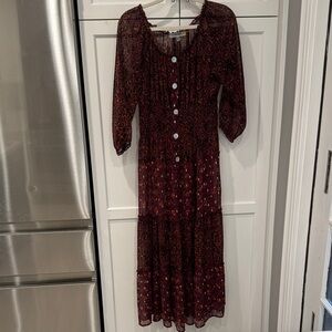 Elegant Burgundy Long Sleeve Sheer Maxi Dress